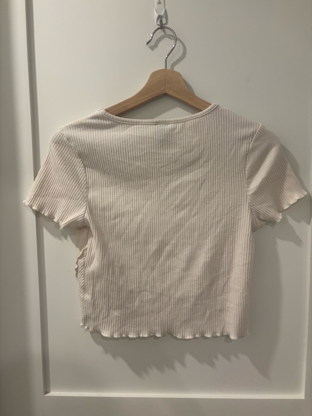 wild fable Cream Ribbed Ruffle-Trim Short Sleeve Tee - Picture 2 of 3